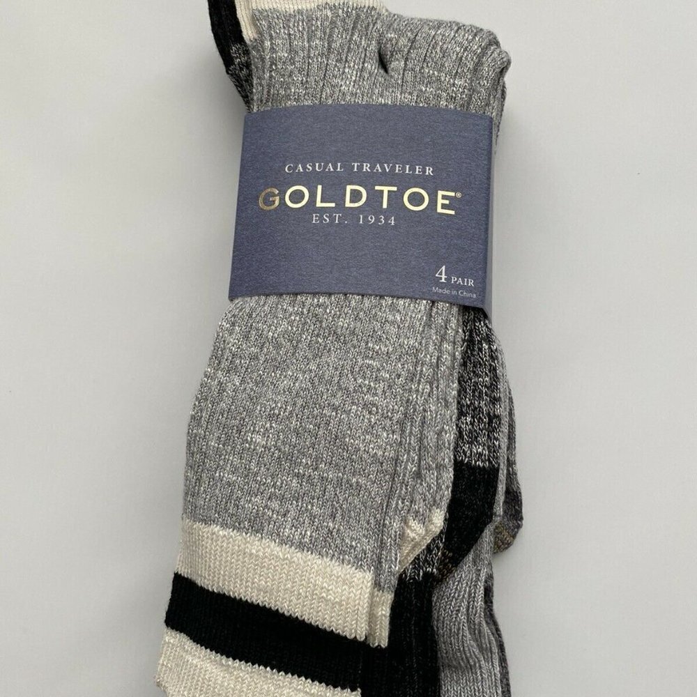 NWT - 4 Pack Gold Toe Men's Casual Traveler Crew Socks Fits Shoes - Size 6-12.5